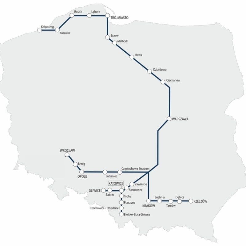 Mapa połączeń Pendolino