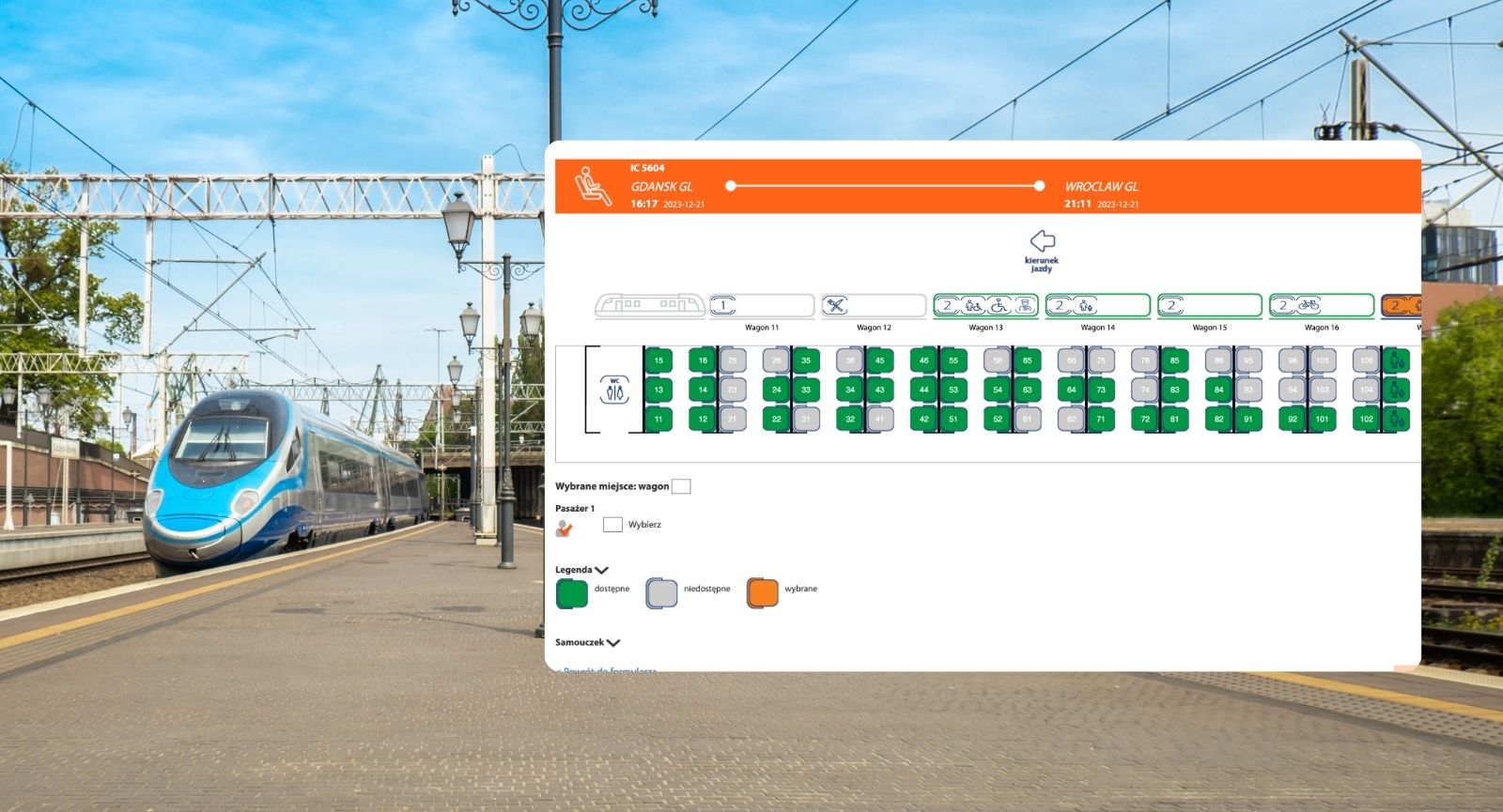 Graficzna rezerwacja miejsc w każdym pociągu PKP Intercity