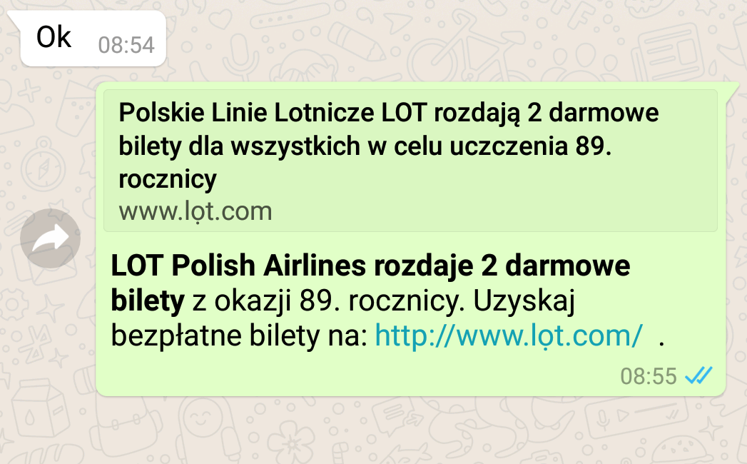 LOT ostrzega przed fałszywą akcją promocyjną